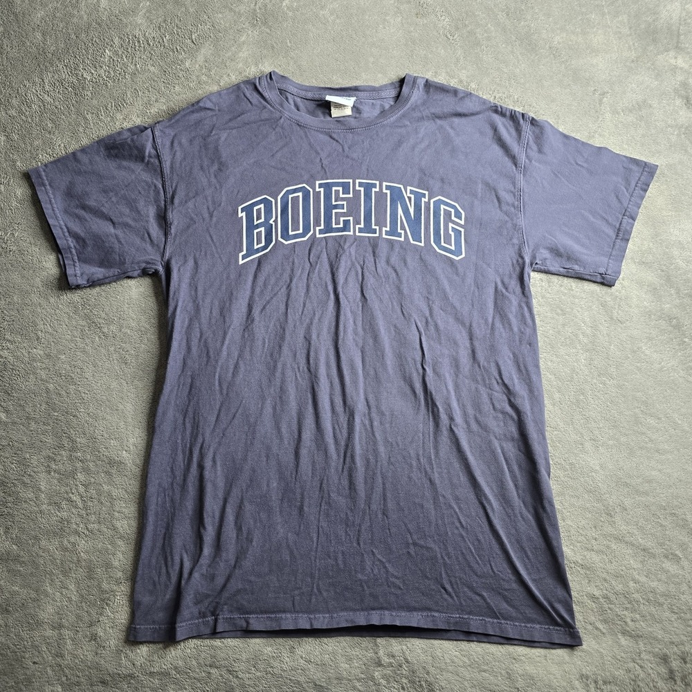 Boeing Shirt Mens Medium Gray Blue Graphic Logo Cotton Crewneck Aviation Tee